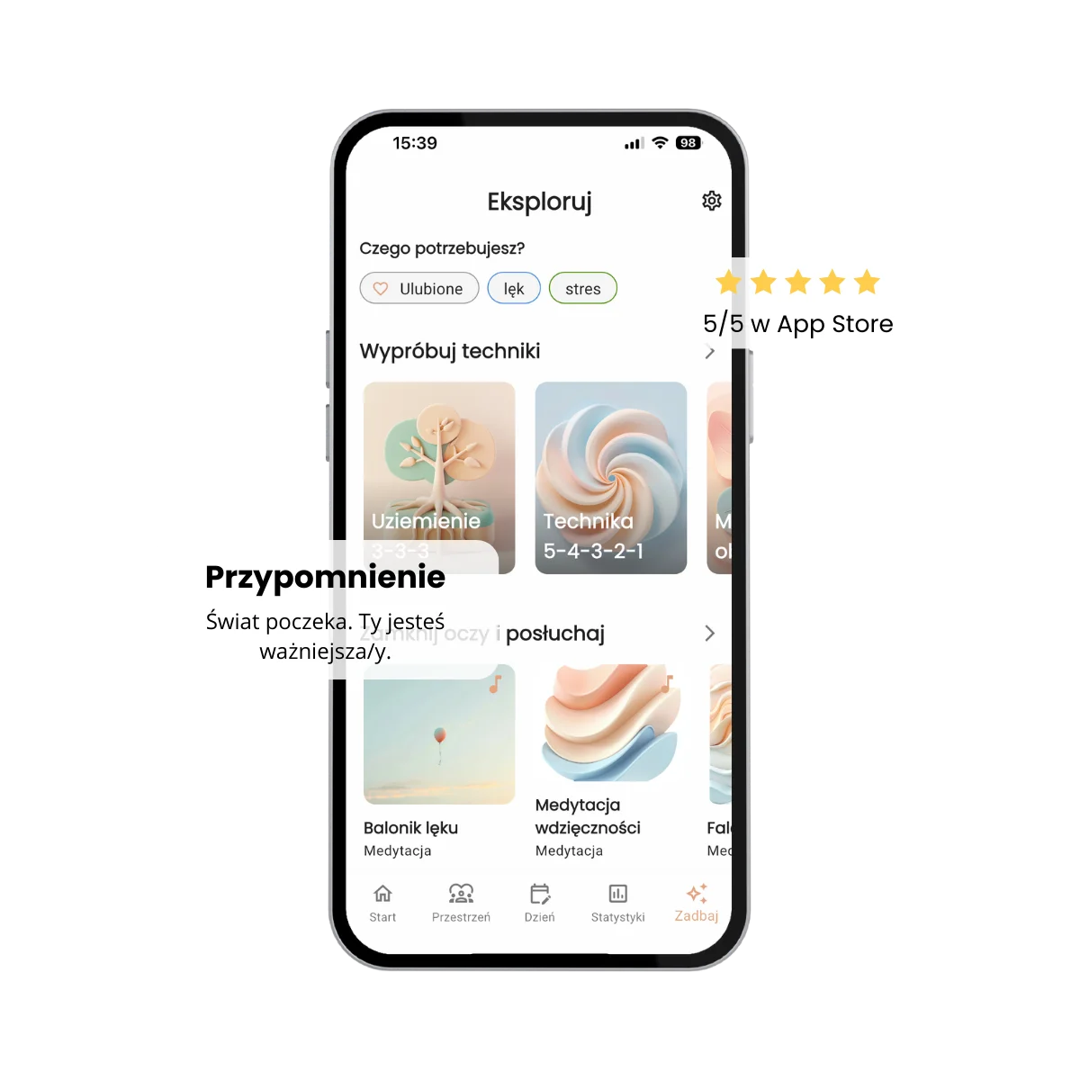 Aplikacja ZUNO – Biblioteka ćwiczeń psychologicznych. Medytacje, techniki CBT i psychoedukacja na lęk i stres.